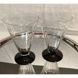 MCM Cocktail Champagne Elegant Stemmed Glasses Etched Clear Glass Black Base